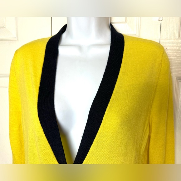 TORY BURCH Cardigan Sweater Yellow Navy Blue Merino Wool Simone Madison Knit - Picture 7 of 12